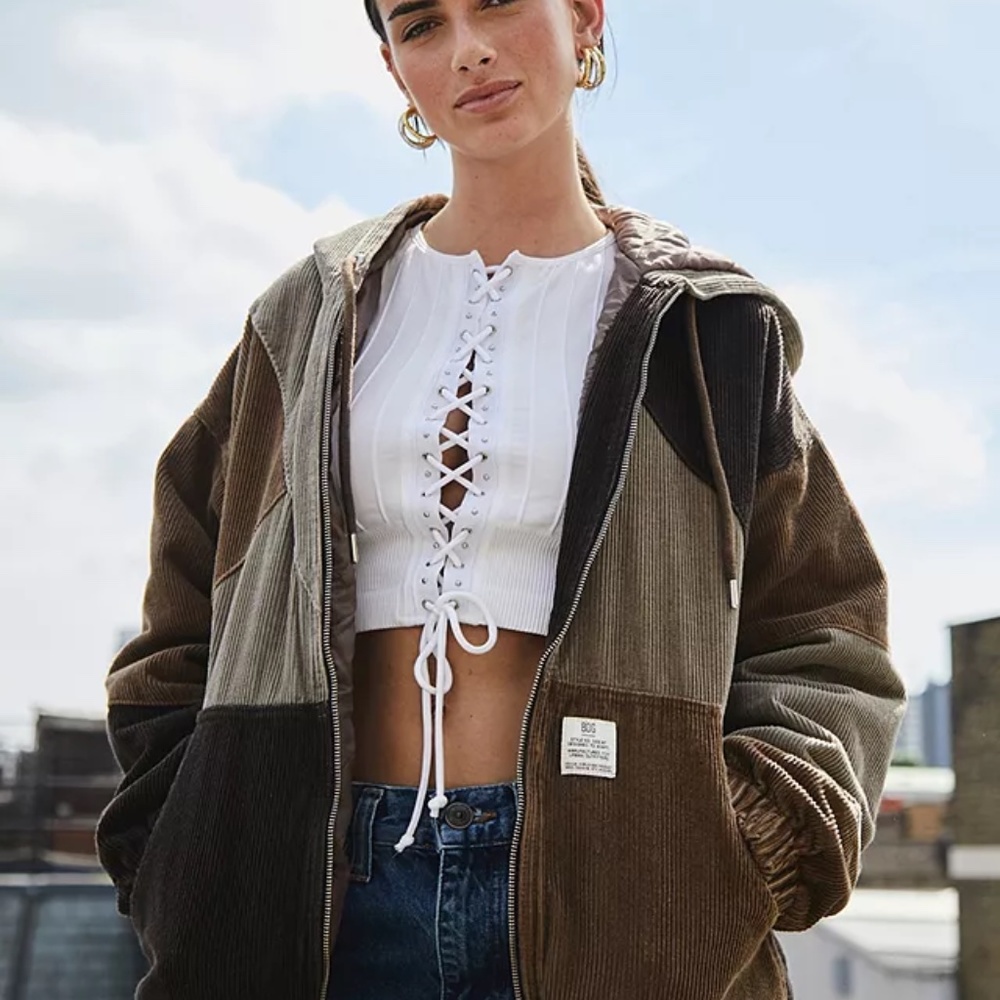 UO Urban Outfitters Patchwork Hooded Corduroy Jacket NEW M